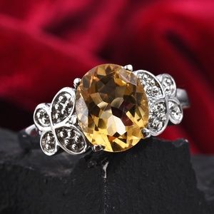 HOST PICK ✅ 3.25 Carat Citrine Gemstone Butterfly Ring in Stainless Steel
